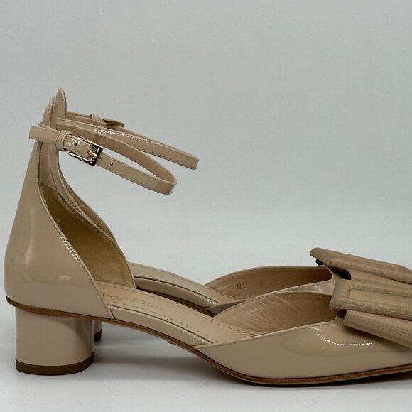 DIOR IDYLLE Patent Leather Ankle Strap Bow Buckle Ballet Pumps Shoes Heels - Picture 8 of 15